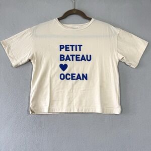 Petit Bateau Top Womens XS Organic Ocean Graphic‎ Tee Paris Coastal Nautical